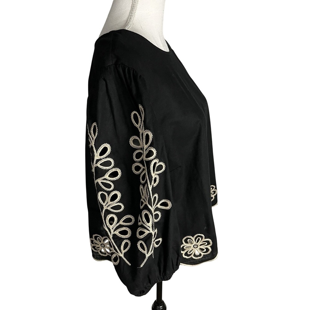 Aveology Embroidered Ballon Sleeve Boho Blouse Size 22/24 Black - Picture 3 of 9